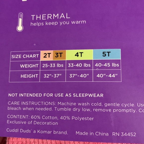 NWT - CUDDL DUDS. 2T/3T Toddler - Picture 5 of 6